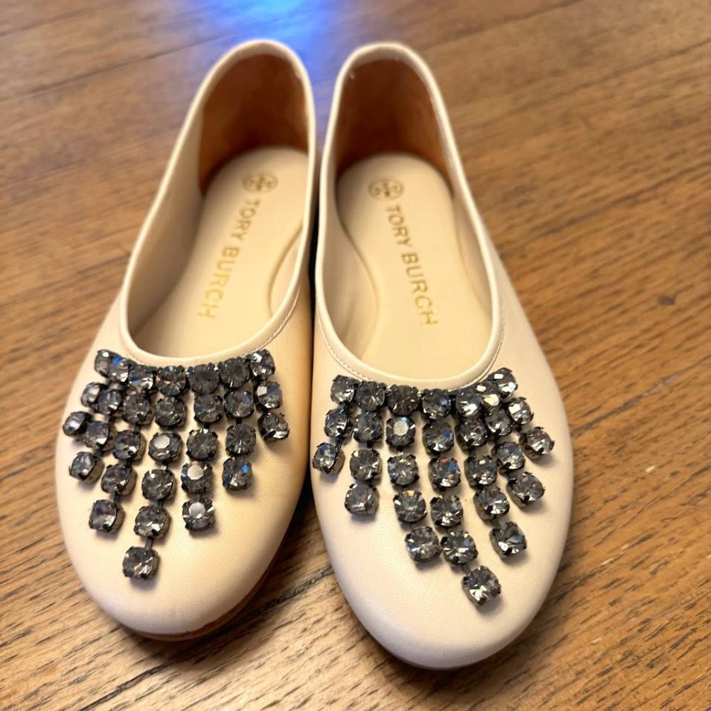 Tory Burch Crystal Waterfall Ballet Flats in Brie Size 7